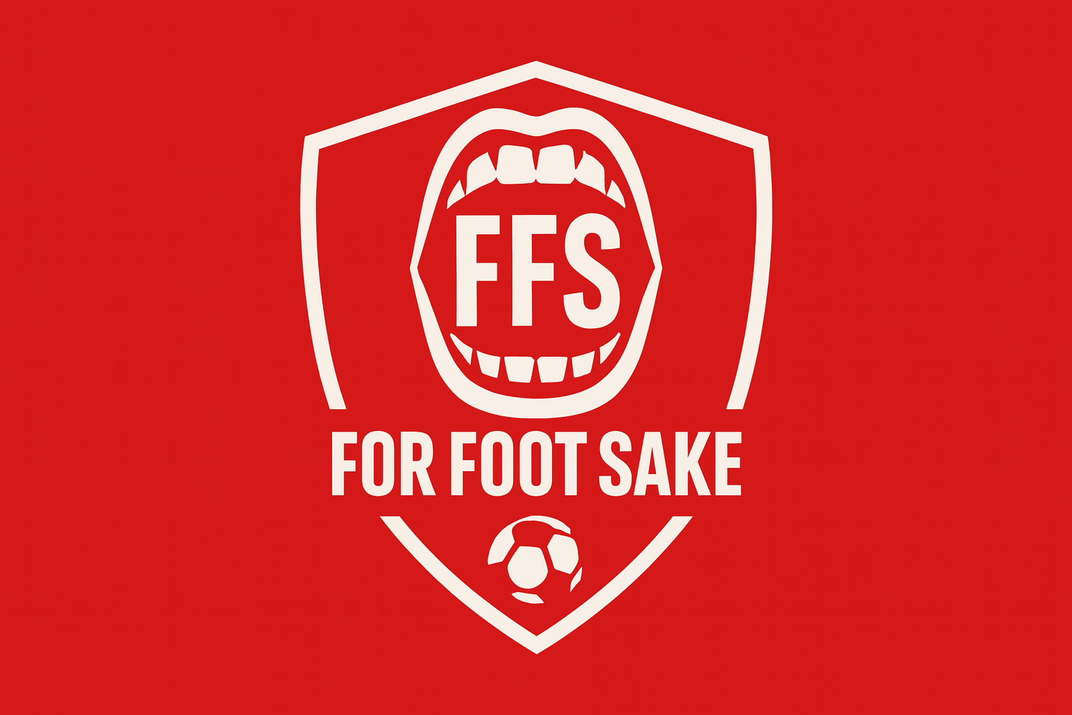“For Foot Sake logo — red football crest with shouting mouth, FFS acronym, and soccer ball icon