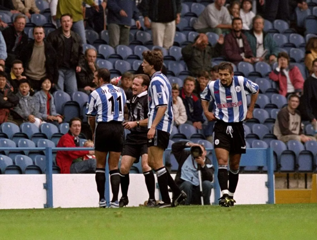 Paulo Di Canio shoves referee Paul Alcock to the floor in one of the most baffling Premier League moments