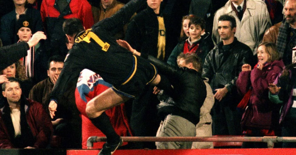 Eric Cantona kicks a fan at Selhurst Park