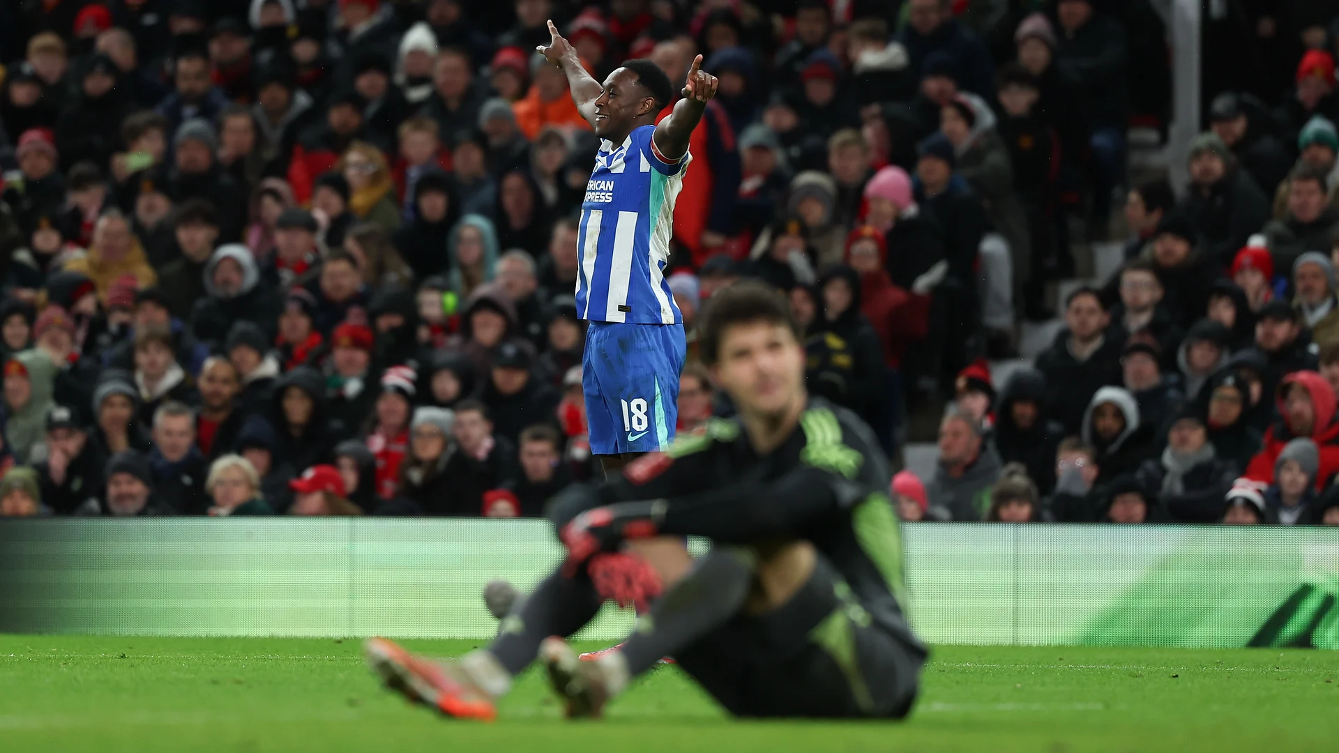Danny Welbeck celebrates after scoring against Manchester United