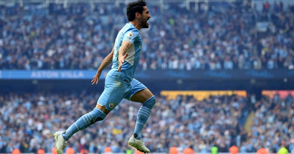 Ilkay Gundogan celebrates a title winning goal
